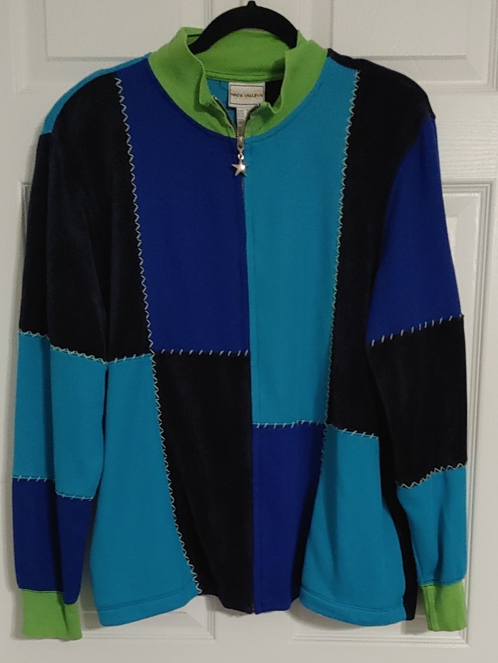 Vintage Napa Valley Patchwork Zip-Up Jacket in Teal, Royal Blue & Lime Size XL
